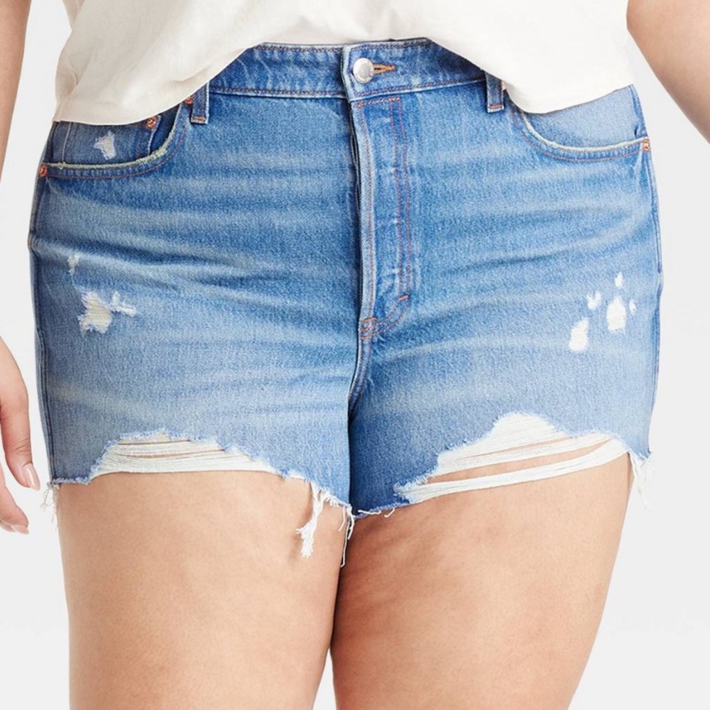 Women's Plus Size 22 High-Rise Blue Distressed Denim Shorts